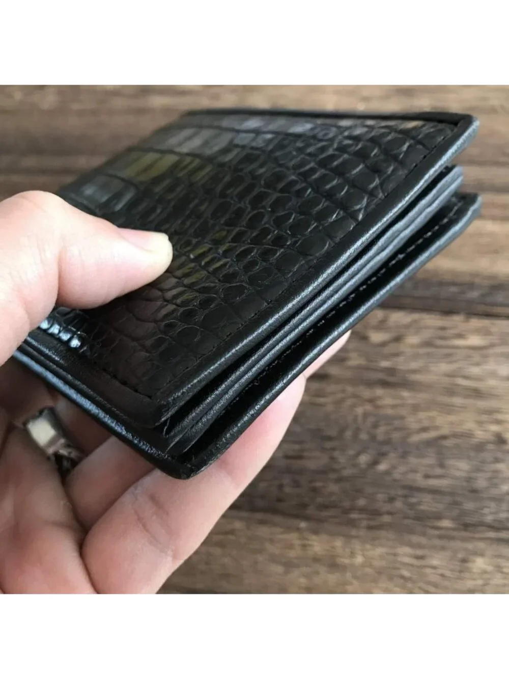 Handmade Crocodile Skin Wallet - Genuine Alligator, Luxury Gift for Him, Black